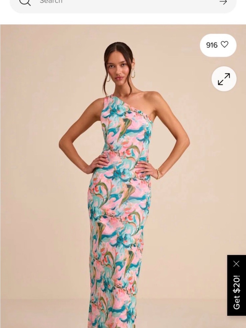 Lulu's One-Shoulder Floral Maxi Dress in Pink and Teal